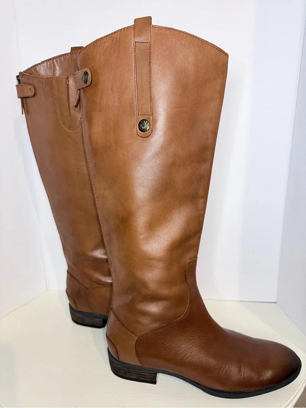 Sam Edelman Vintage-Inspired  Leather Tall Riding Boots Cognac Brown Size 9.5